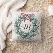 クリスマスのお祝いリースのイニシャル刺繍オーダー クッション (ブランケット)