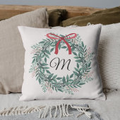 クリスマスのお祝いリースのイニシャル刺繍オーダー クッション