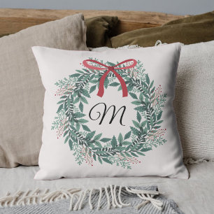 クリスマスのお祝いリースのイニシャル刺繍オーダー クッション