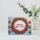 クリスマスのお祝いリース🎄✨ポインセチア オーナメント シーズンポストカード (スタンド正面)