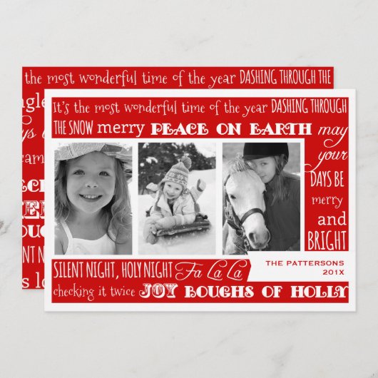 クリスマスのお祝い3の写真のコラージュカード|赤 招待状 (正面/裏面)