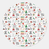 クリスマスのお祝い – クリスマスのフレーズとアイコン ラウンドシール (正面)