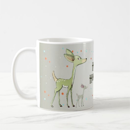 クリスマスのお祝い 緑のシカ 冬の休日 かわいい コーヒーマグカップ (左)