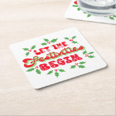 クリスマスのお祭りを始めるホリデイ・ホリー スクエアペーパーコースター (アングル)