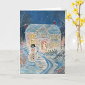 クリスマスのお祭り気分あふれる家 カード (黄色い花)