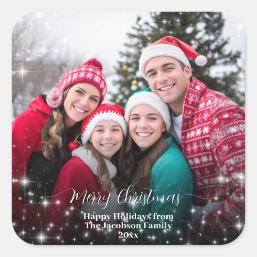 クリスマスのお祭り気分を盛り上げる写真オーバーレイ スクエアシール (正面)