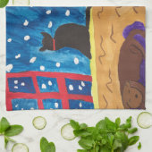 クリスマスのお茶タオルを待っている キッチンタオル (折り畳み)