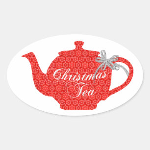 クリスマスのお茶会のための美しいティーポット 楕円形シール