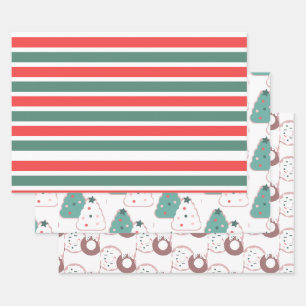 クリスマスのお菓子とストライプ ラッピングペーパーシート