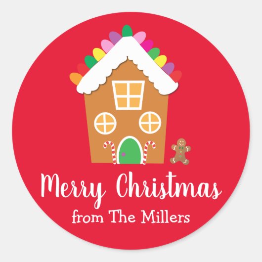 クリスマスのお菓子の家のステッカー ラウンドシール (正面)