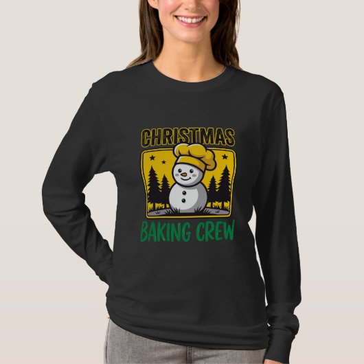 クリスマスのお菓子作りチームの雪だるまホリデーデザイン Tシャツ (正面)