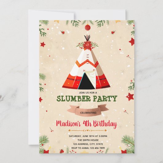 クリスマスのお誕生日パーティーの招待 招待状 (正面)