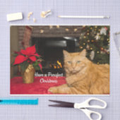 クリスマスのかわいいオレンジ色の猫を飼っている 薄葉紙 (クラフト)