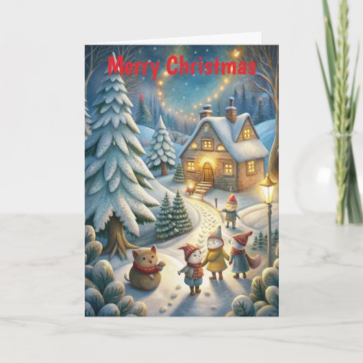 クリスマスのかわいい冬の風景 シーズンカード (正面)