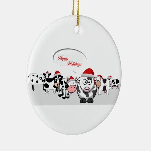 クリスマスのかわいい牛幸せな休日 セラミックオーナメント (右)