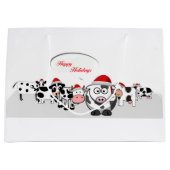 クリスマスのかわいい牛幸せな休日 ラージペーパーバッグ (正面)