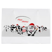 クリスマスのかわいい牛幸せな休日 ラージペーパーバッグ (裏面)