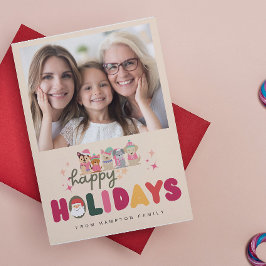 クリスマスのかわいい犬のカラフルな現代的なホリデーカード シーズンカード