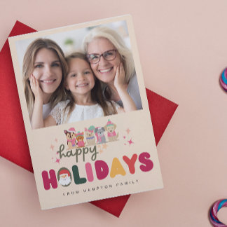 クリスマスのかわいい犬のカラフルな現代的なホリデーカード シーズンカード