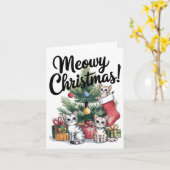 クリスマスのかわいい猫たち カード (黄色い花)