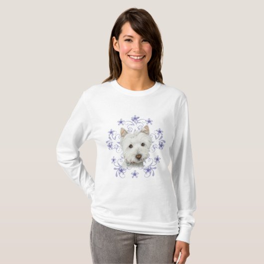 クリスマスのかわいいWestie犬の芸術および雪の薄片は主演します Tシャツ (正面フル)