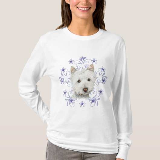 クリスマスのかわいいWestie犬の芸術および雪の薄片は主演します Tシャツ (正面)