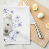 クリスマスのかわいいWestie犬の芸術および雪ははげます キッチンタオル (四つ折り)
