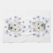 クリスマスのかわいいWestie犬の芸術および雪ははげます キッチンタオル (横)