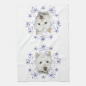 クリスマスのかわいいWestie犬の芸術および雪ははげます キッチンタオル (縦)