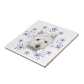 クリスマスのかわいいWestie犬の芸術および雪ははげます タイル (側面)