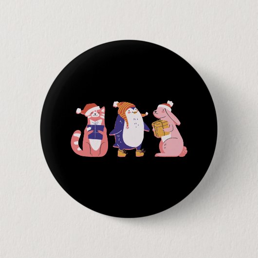 クリスマスのくつろぎ動物 缶バッジ (正面)