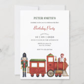 クリスマスのくるみ割り人形と列車の誕生日クリスマス 招待状 (正面)