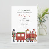 クリスマスのくるみ割り人形と列車の誕生日クリスマス 招待状 (スタンド正面)