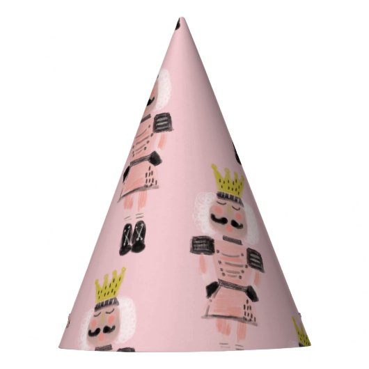 クリスマスのくるみ割り人形の手描きピンクの兵隊 パーティーハット (正面)