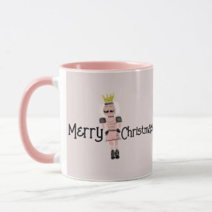 クリスマスのくるみ割り人形の手描きピンク兵士の落書き マグカップ