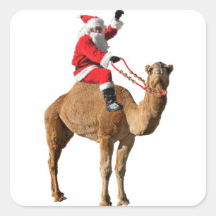 クリスマスのこぶ日のラクダおよびサンタ スクエアシール