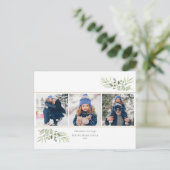 クリスマスのご挨拶 3枚の写真 グリーンがかったモダン シーズンポストカード (スタンド正面)