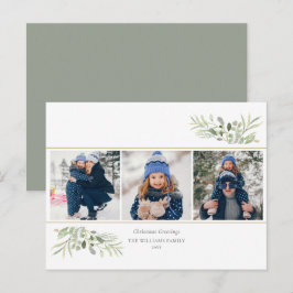 クリスマスのご挨拶 3枚の写真 グリーンがかったモダン シーズンポストカード