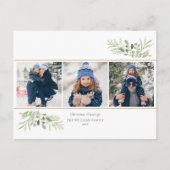 クリスマスのご挨拶 3枚の写真 グリーンがかったモダン シーズンポストカード (正面)