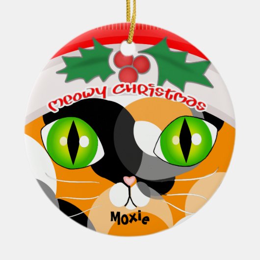 クリスマスのさらさの猫好きのオーナメント セラミックオーナメント (正面)