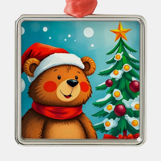 クリスマスのそばのサンタハットに可愛い飾熊|過去記事 メタルオーナメント (正面)
