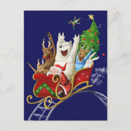 クリスマスのそりおもしろいなデジタル引くサンタクロース シーズンポストカード