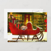 クリスマスのそりのビーグル犬 シーズンポストカード (正面/裏面)