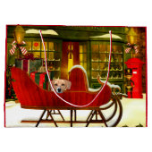 クリスマスのそりのビーグル犬 ラージペーパーバッグ (裏面)