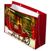 クリスマスのそりのビーグル犬 ラージペーパーバッグ (正面アングル)
