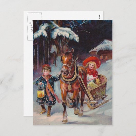 クリスマスのそりのポストカード シーズンポストカード (正面/裏面)