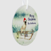 クリスマスのそりをパグする オーナメント (正面)