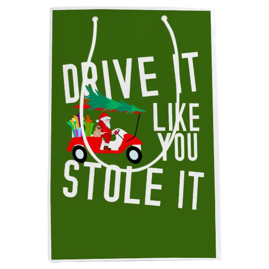 クリスマスのためにゴルフカートにサンタクロースをゴルフ ミディアムペーパーバッグ (正面)