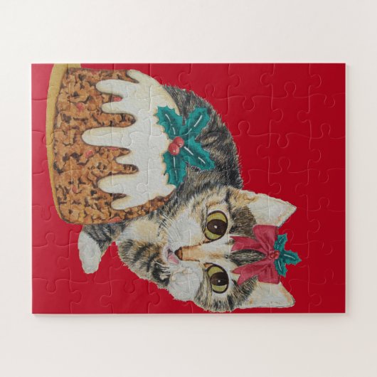 クリスマスのために可愛いグレーの虎猫子猫の前足をなめる ジグソーパズル (横)