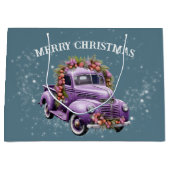 クリスマスのために懐かしい紫色のトラックホーム ラージペーパーバッグ (正面)